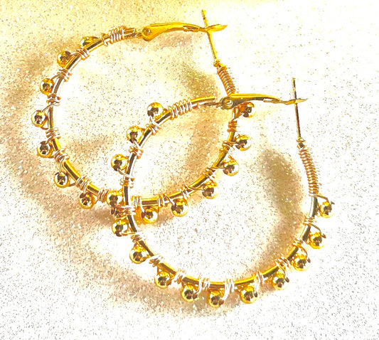 Gold Wrapped Beaded Hoops