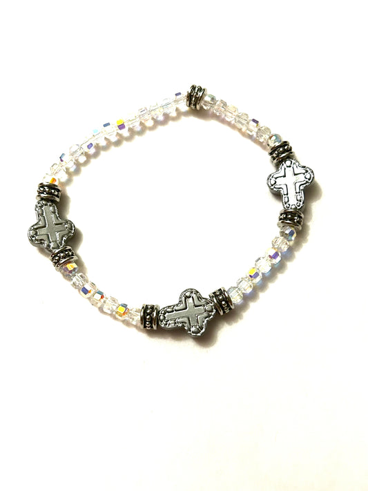 Three Cross Crystal Bracelet-Silver