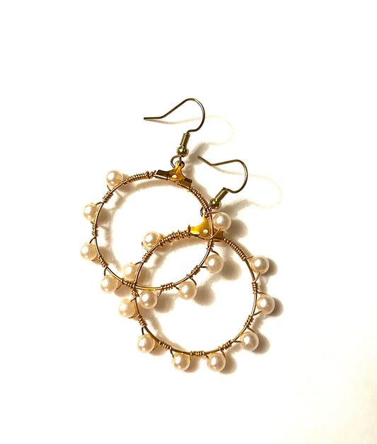 Pearl Hoop Dangle Earrings