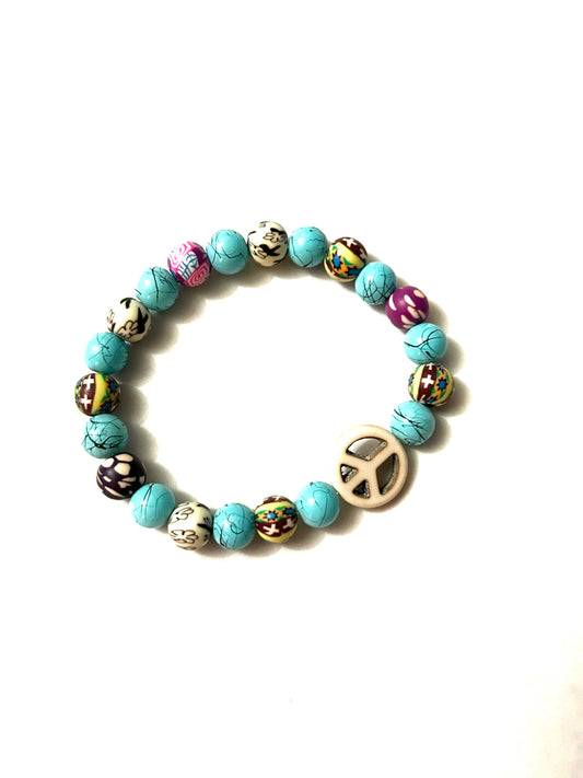 Aqua and Purple Bohemian Bauble with Peace Sign